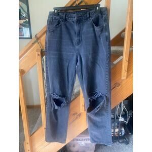 American Eagle high waist black distressed mom straight jean size 10L